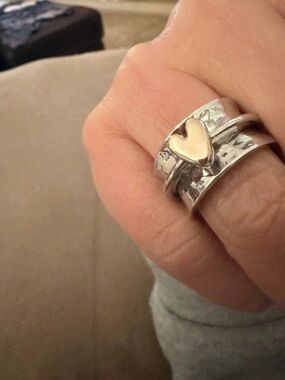 Silver Hammered Spinning Heart Ring